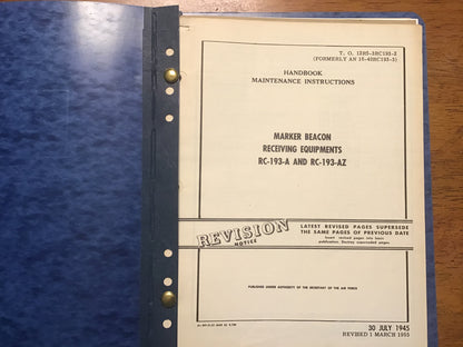 WWII USAAF RC-193-A RC-193-AZ Marker Beacon Radio Manuals BC-1033 Restricted