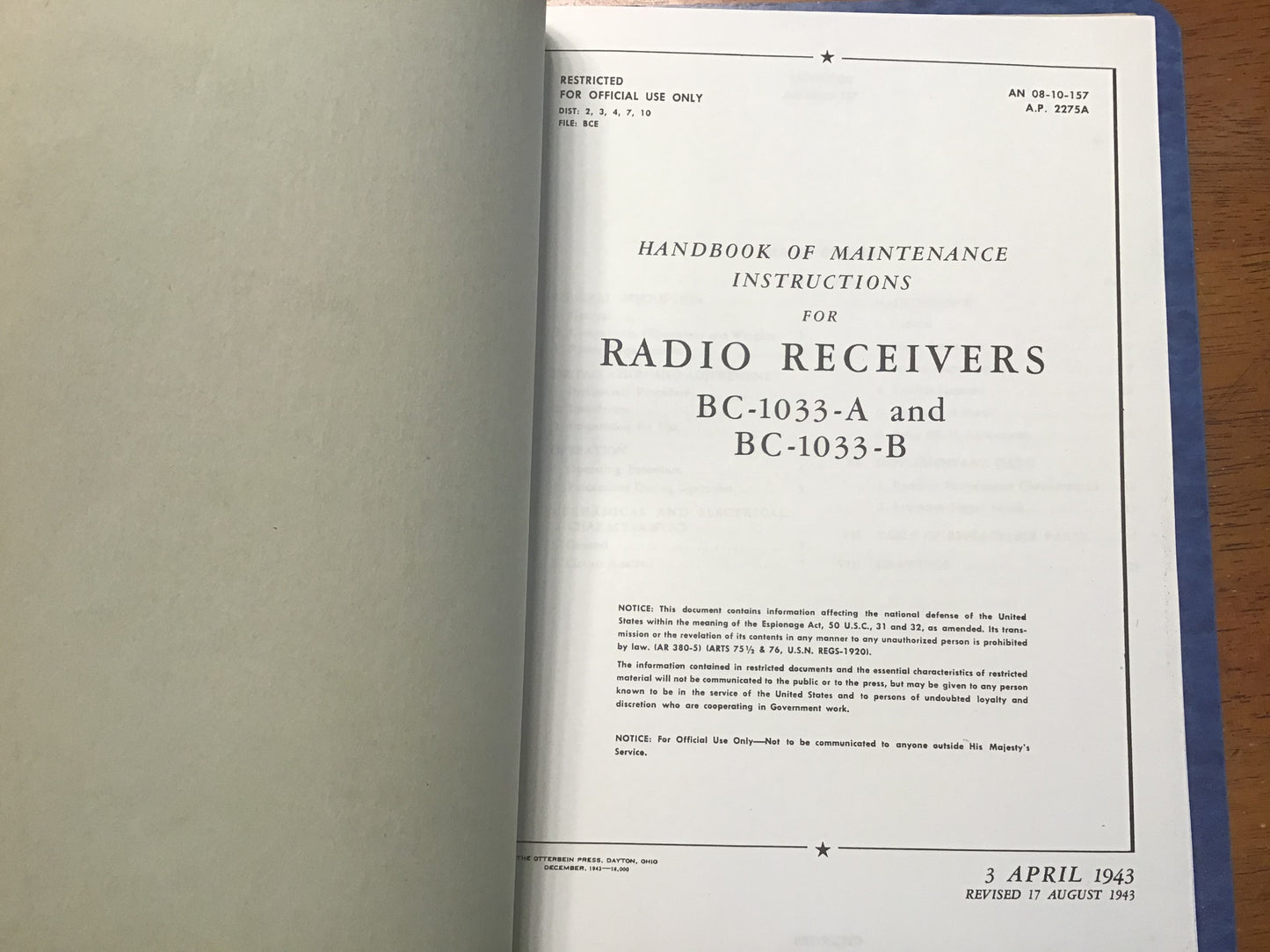 WWII USAAF RC-193-A RC-193-AZ Marker Beacon Radio Manuals BC-1033 Restricted