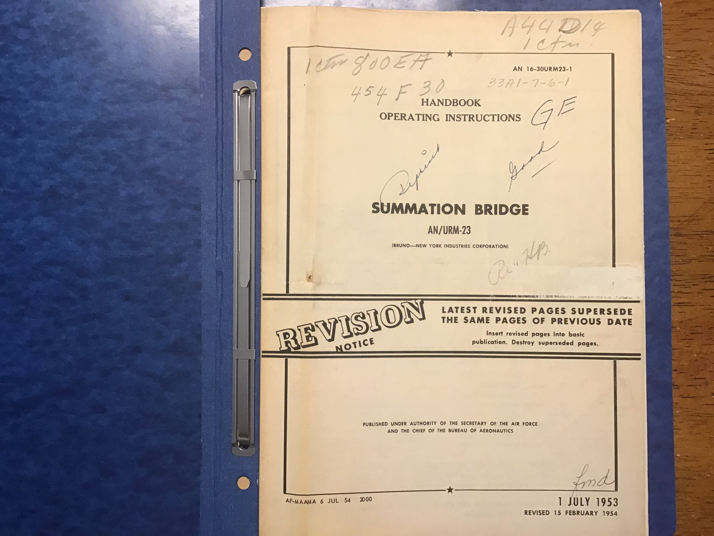 1953 USAF AN/URM-23 Summation Bridge Operating Manual AN 16-30URM23-1 Radar
