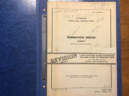1953 USAF AN/URM-23 Summation Bridge Operating Manual AN 16-30URM23-1 Radar