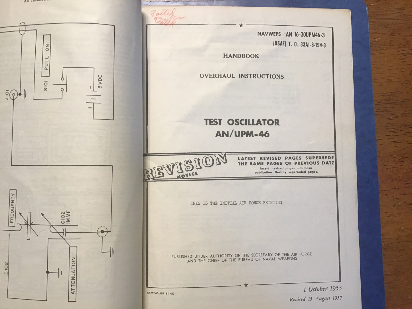 1953 USAF Navy AN/UPM-46 Test Oscillator Manuals NAVWEPS Service Overhaul Cold War
