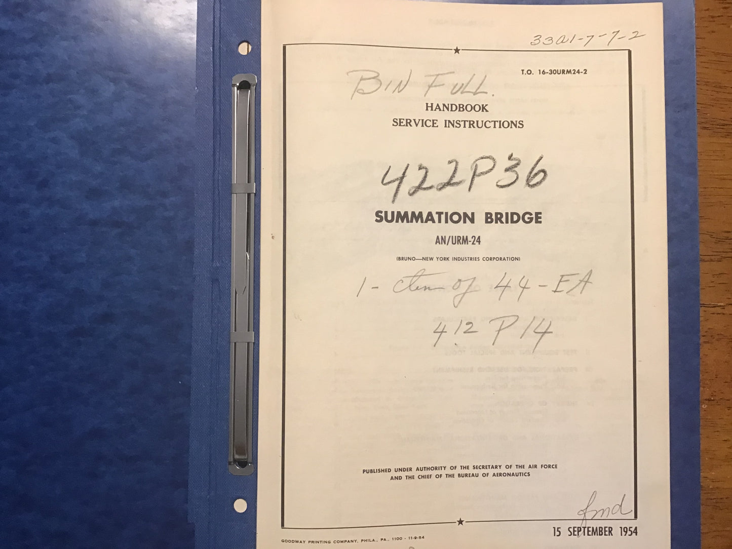 1954 USAF AN/URM-24 Summation Bridge Service Manual T.O. 16-30URM24-2 Cold War