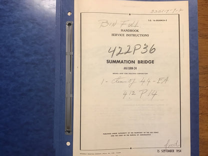 1954 USAF AN/URM-24 Summation Bridge Service Manual T.O. 16-30URM24-2 Cold War