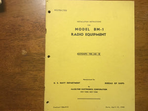 WWII 1943 US Navy Model BM-1 Radio Equipment Installation Manual NAVSHIPS 900,240-1B