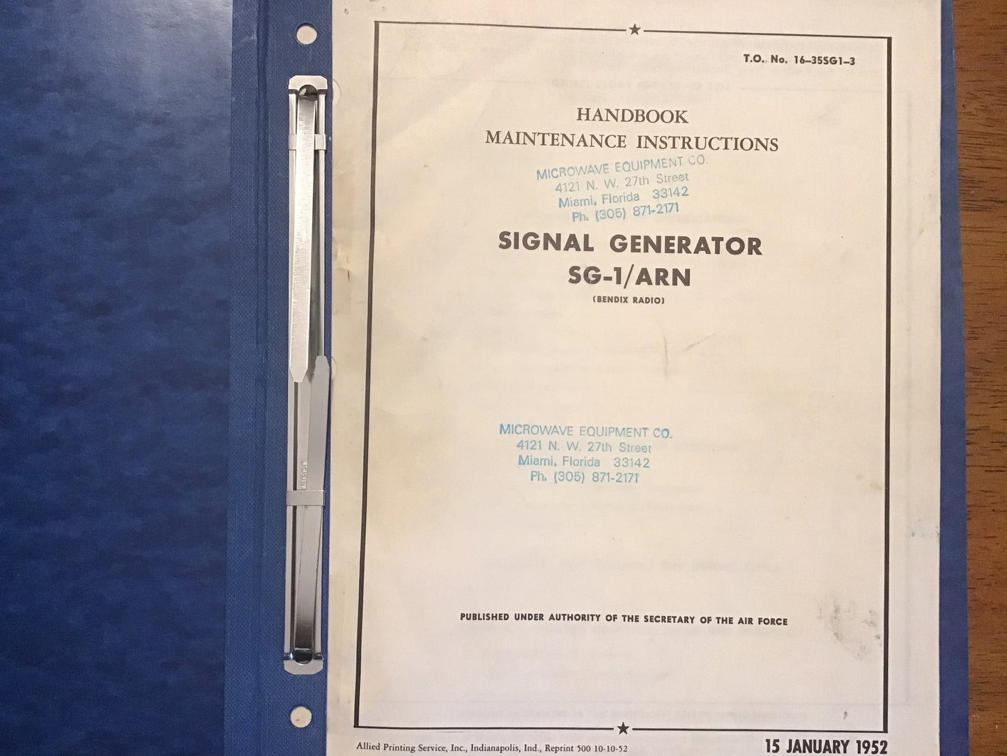 1952 USAF Signal Generator SG-1/ARN SG-1A/ARN Technical Manuals Bendix Telectro