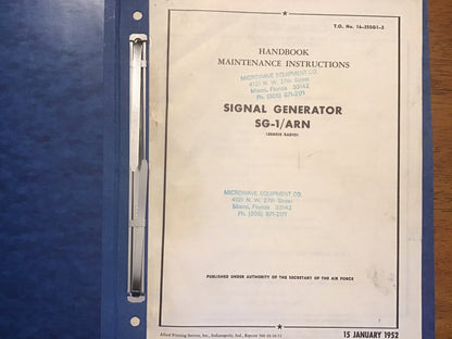 1952 USAF Signal Generator SG-1/ARN SG-1A/ARN Technical Manuals Bendix Telectro