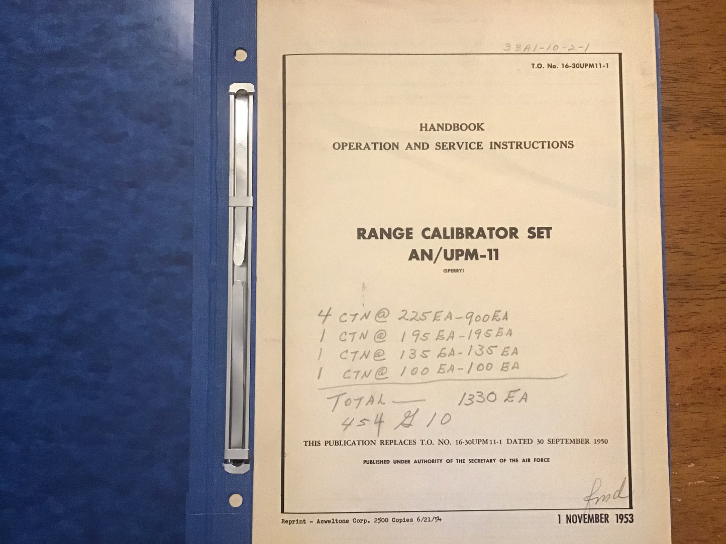 1950s USAF AN/UPM-11 AN/UPM-11A Range Calibrator Radar Technical Manual Binder