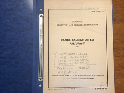 1950s USAF AN/UPM-11 AN/UPM-11A Range Calibrator Radar Technical Manual Binder