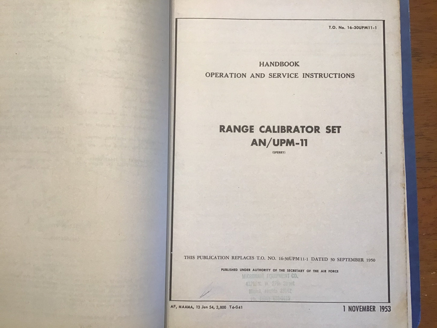 1950s USAF AN/UPM-11 AN/UPM-11A Range Calibrator Radar Technical Manual Binder