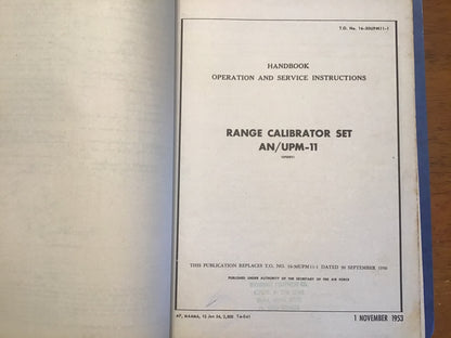 1950s USAF AN/UPM-11 AN/UPM-11A Range Calibrator Radar Technical Manual Binder