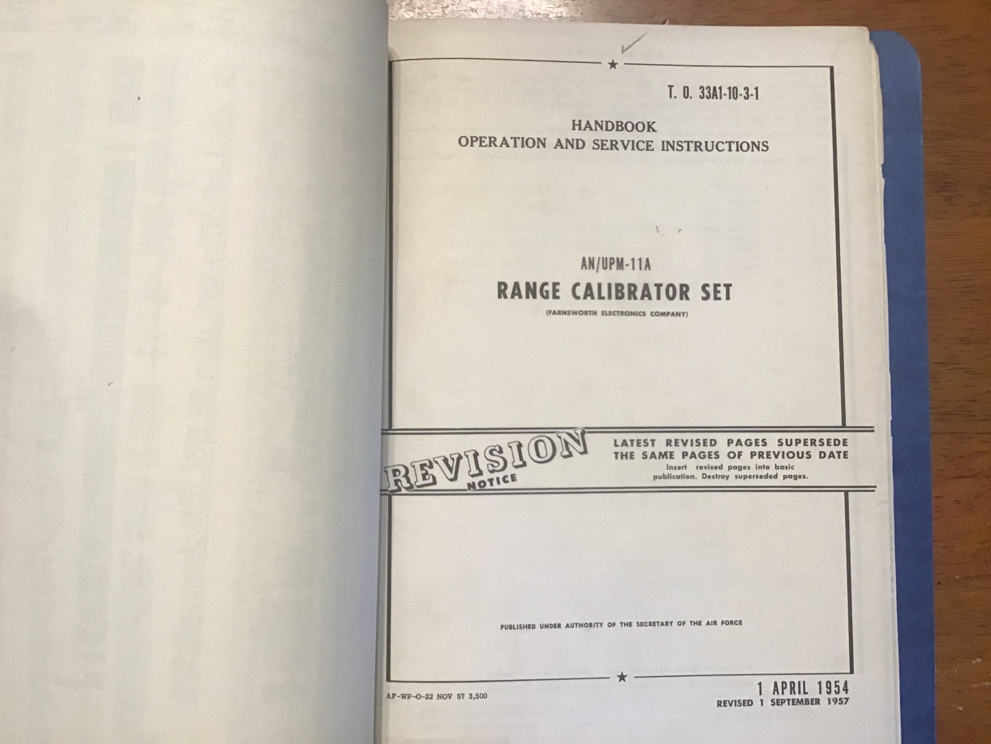 1950s USAF AN/UPM-11 AN/UPM-11A Range Calibrator Radar Technical Manual Binder