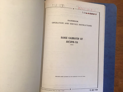 1950s USAF AN/UPM-11 AN/UPM-11A Range Calibrator Radar Technical Manual Binder