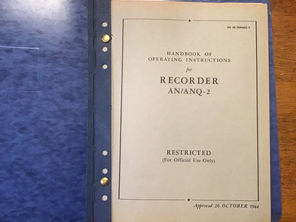 WWII AN/ANQ-1A AN/ANQ-2 Recorder Manuals Restricted 1944-45 USAAF Navy