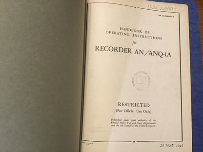 WWII AN/ANQ-1A AN/ANQ-2 Recorder Manuals Restricted 1944-45 USAAF Navy