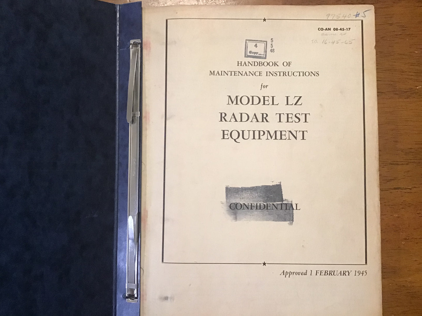 WWII 1945 Model LZ Radar Test Equipment Maintenance Manual CO-AN 08-45-17