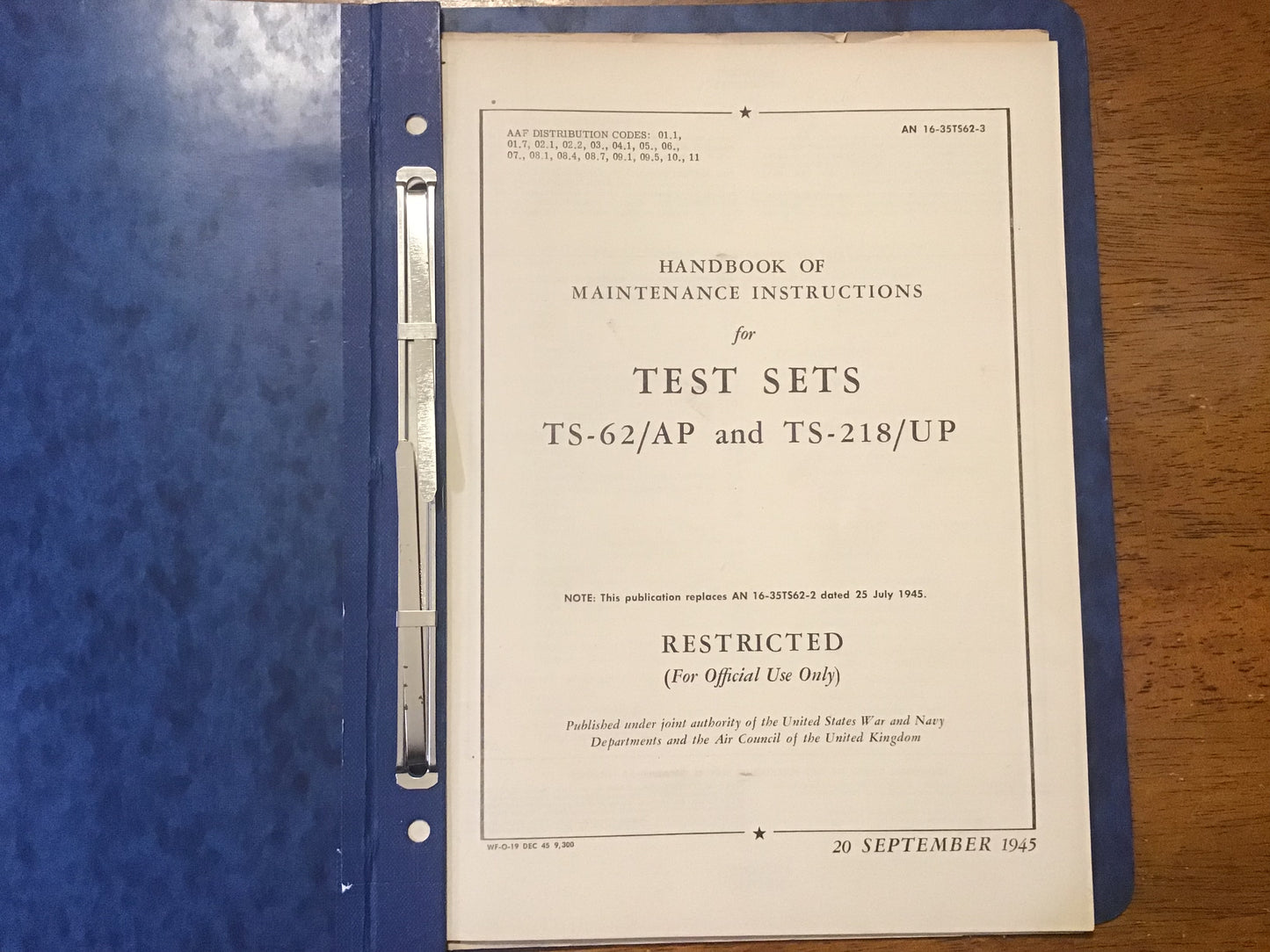 WWII 1945 TS-62/AP TS-218/U Test Set Maintenance Manual AN 16-35TS62-3