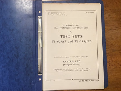 WWII 1945 TS-62/AP TS-218/U Test Set Maintenance Manual AN 16-35TS62-3