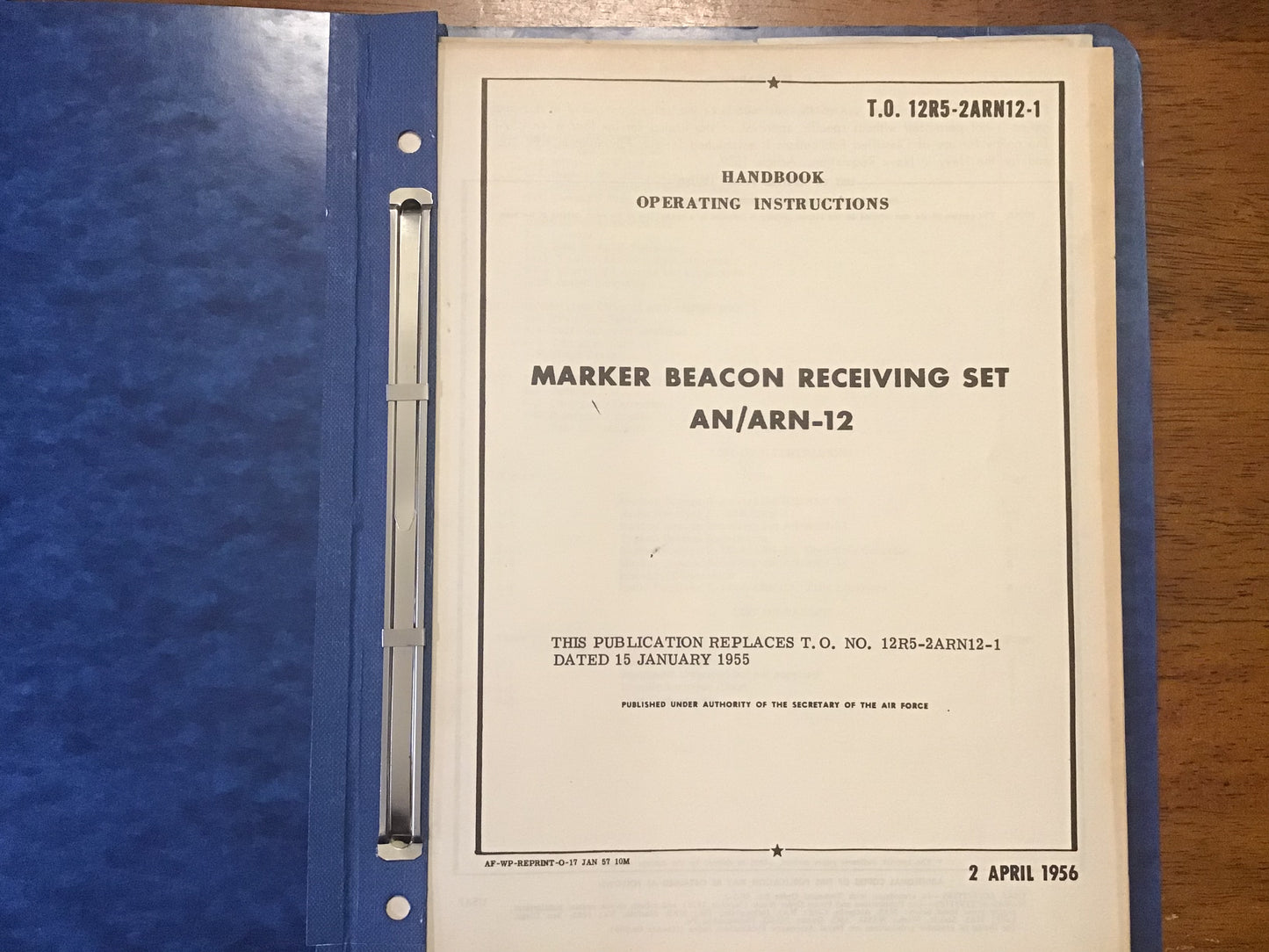 1951-56 AN/ARN-12 Marker Beacon Receiver R-122/ARN-12 Military Manual Binder