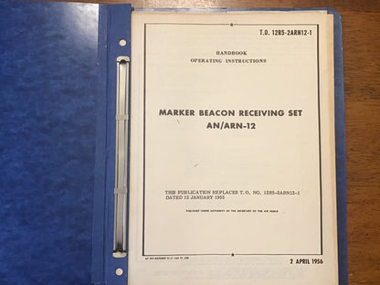 1951-56 AN/ARN-12 Marker Beacon Receiver R-122/ARN-12 Military Manual Binder
