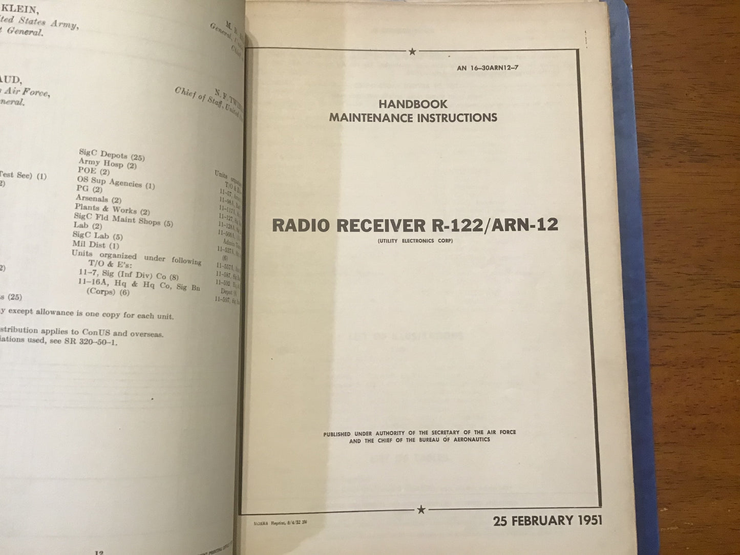 1951-56 AN/ARN-12 Marker Beacon Receiver R-122/ARN-12 Military Manual Binder