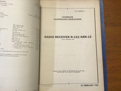 1951-56 AN/ARN-12 Marker Beacon Receiver R-122/ARN-12 Military Manual Binder
