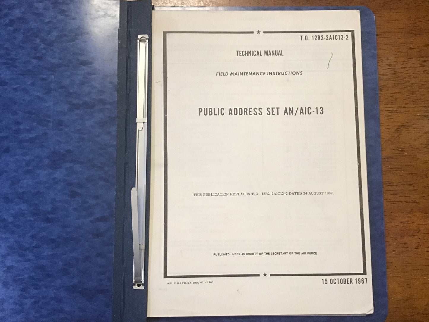 1967 USAF AN/AIC-13 Public Address Set Field Maintenance Manual T.O. 12R2-2AIC13-2