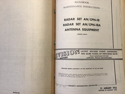 1952-53 USAF AN/CPN-18 AN/CPN-18A Radar Technical Manuals Bendix Binder Set