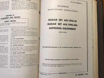 1952-53 USAF AN/CPN-18 AN/CPN-18A Radar Technical Manuals Bendix Binder Set