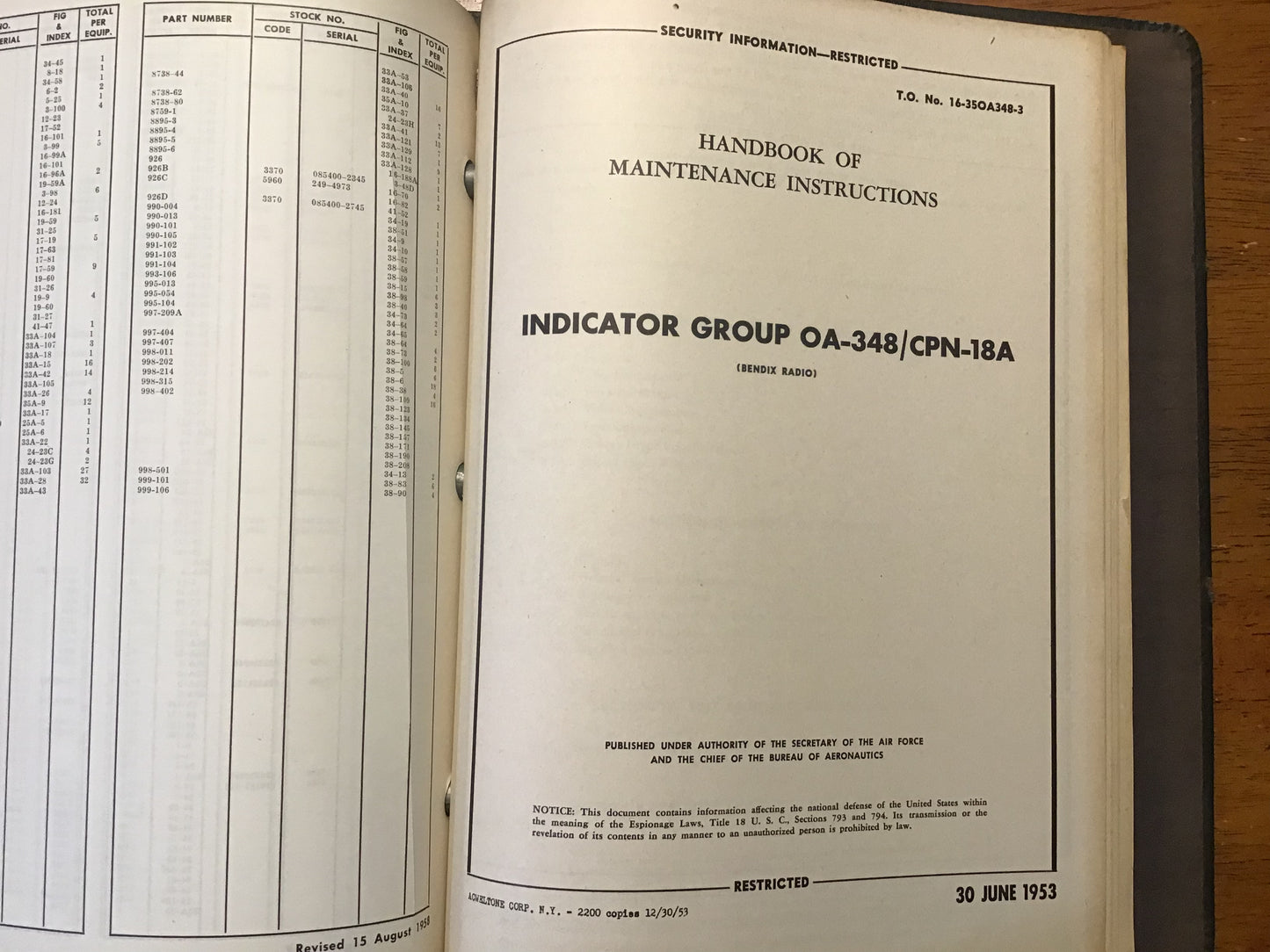 1952-53 USAF AN/CPN-18 AN/CPN-18A Radar Technical Manuals Bendix Binder Set