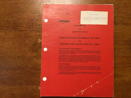 WWII US Navy AN/ARR-1 Radio Receiver TS-1/ARR-1 Maintenance Manual Confidential