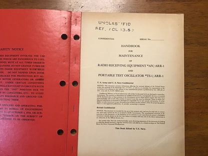 WWII US Navy AN/ARR-1 Radio Receiver TS-1/ARR-1 Maintenance Manual Confidential