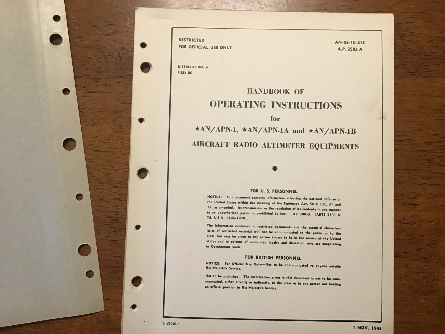 WWII 1943 USAAF AN/APN-1 APN-1A APN-1B Aircraft Radio Altimeter Manual