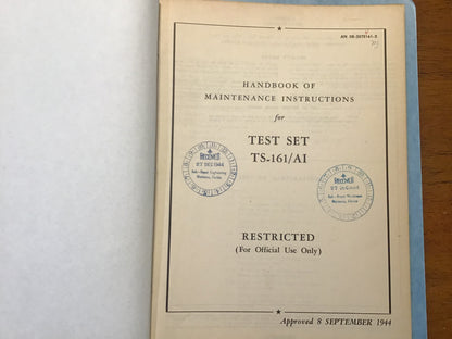 WWII 1944 USAAF TS-161/AI TS-162/AI TS-163/AI Test Set Manuals Lot of 3