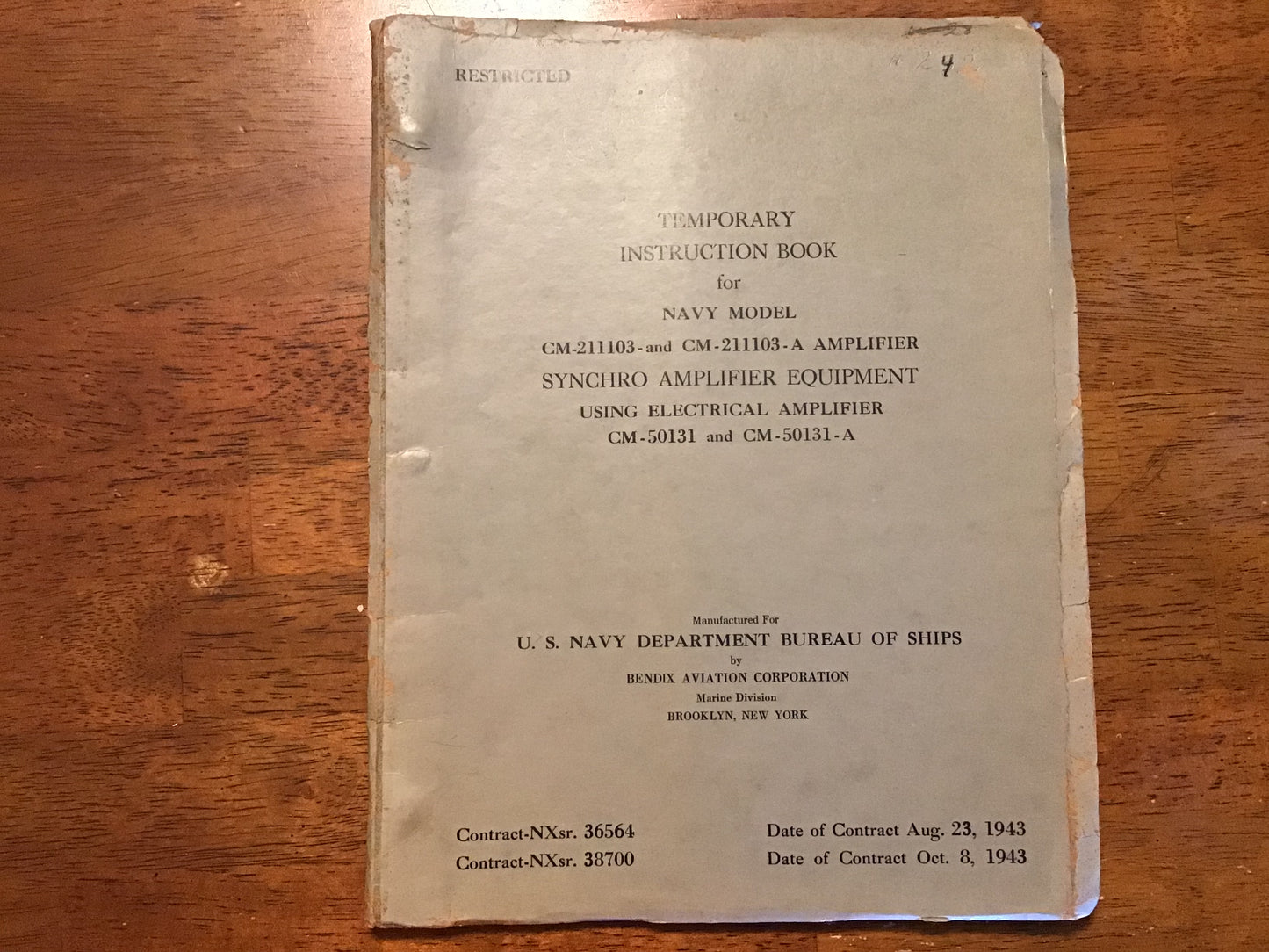 WWII 1943 US Navy Bendix Synchro Amplifier CM-211103 Instruction Manual