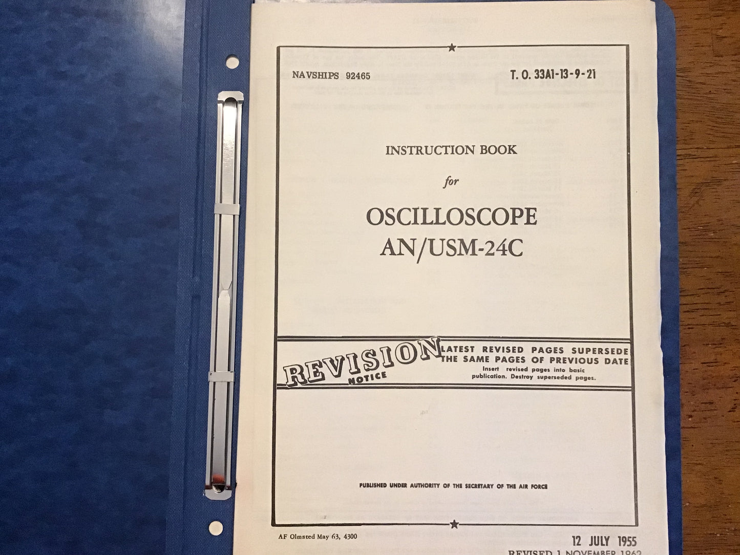 1955 US Navy Air Force AN/USM-24C Oscilloscope Manuals NAVSHIPS 92465
