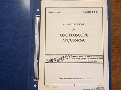 1955 US Navy Air Force AN/USM-24C Oscilloscope Manuals NAVSHIPS 92465