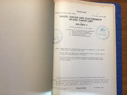 WWII USAAF AN/ART-7 Radio Transmitter Manuals 1944 Radar Electronic Warfare