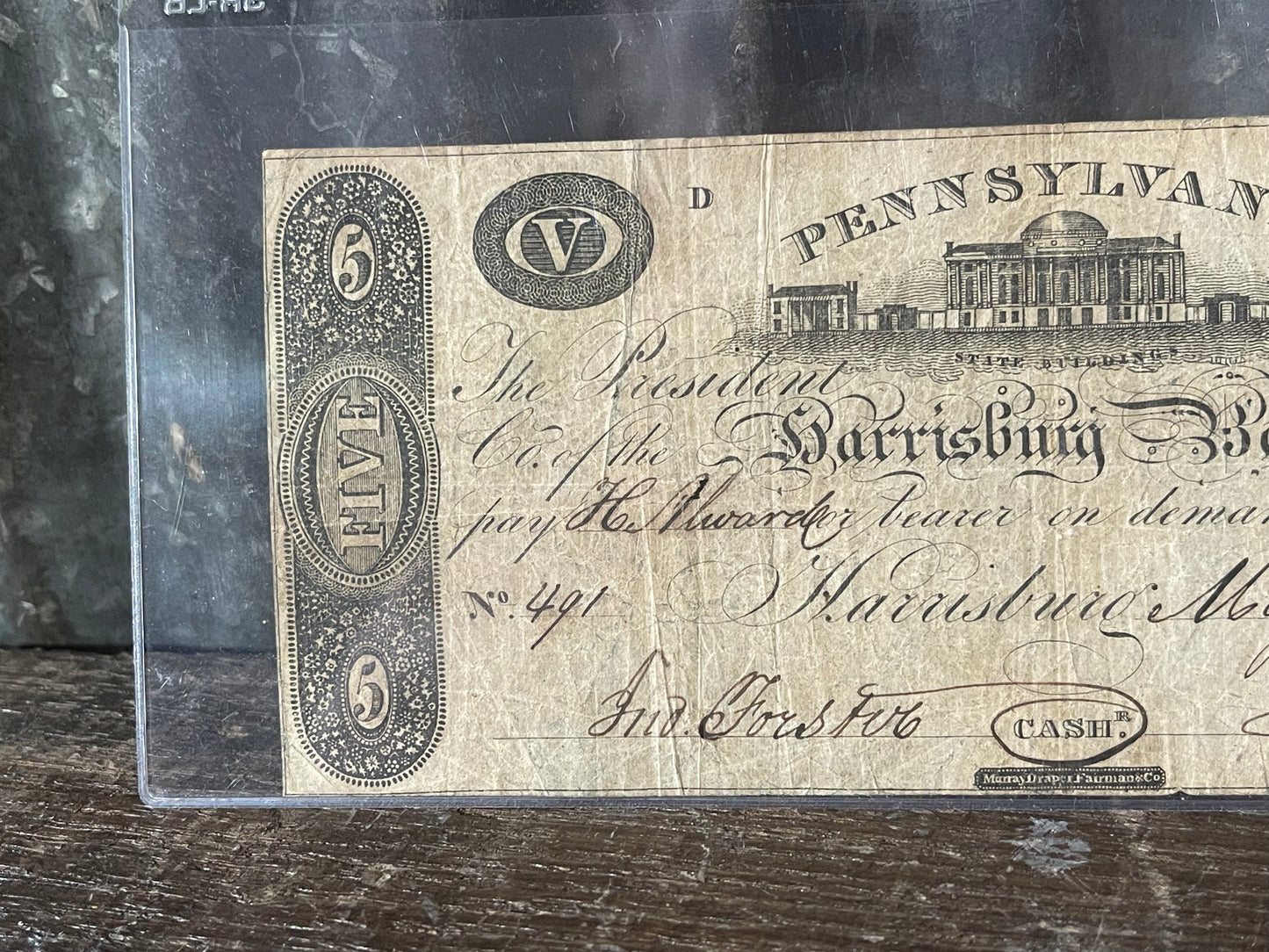1819 Harrisburg Bank $5 Obsolete Bank Note — Harrisburg, Pennsylvania — May 14, 1819