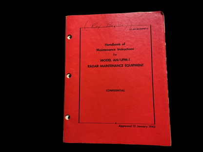 WWII 1945 AN/UPM-1 Radar Maintenance Equipment Manual – Confidential Handbook