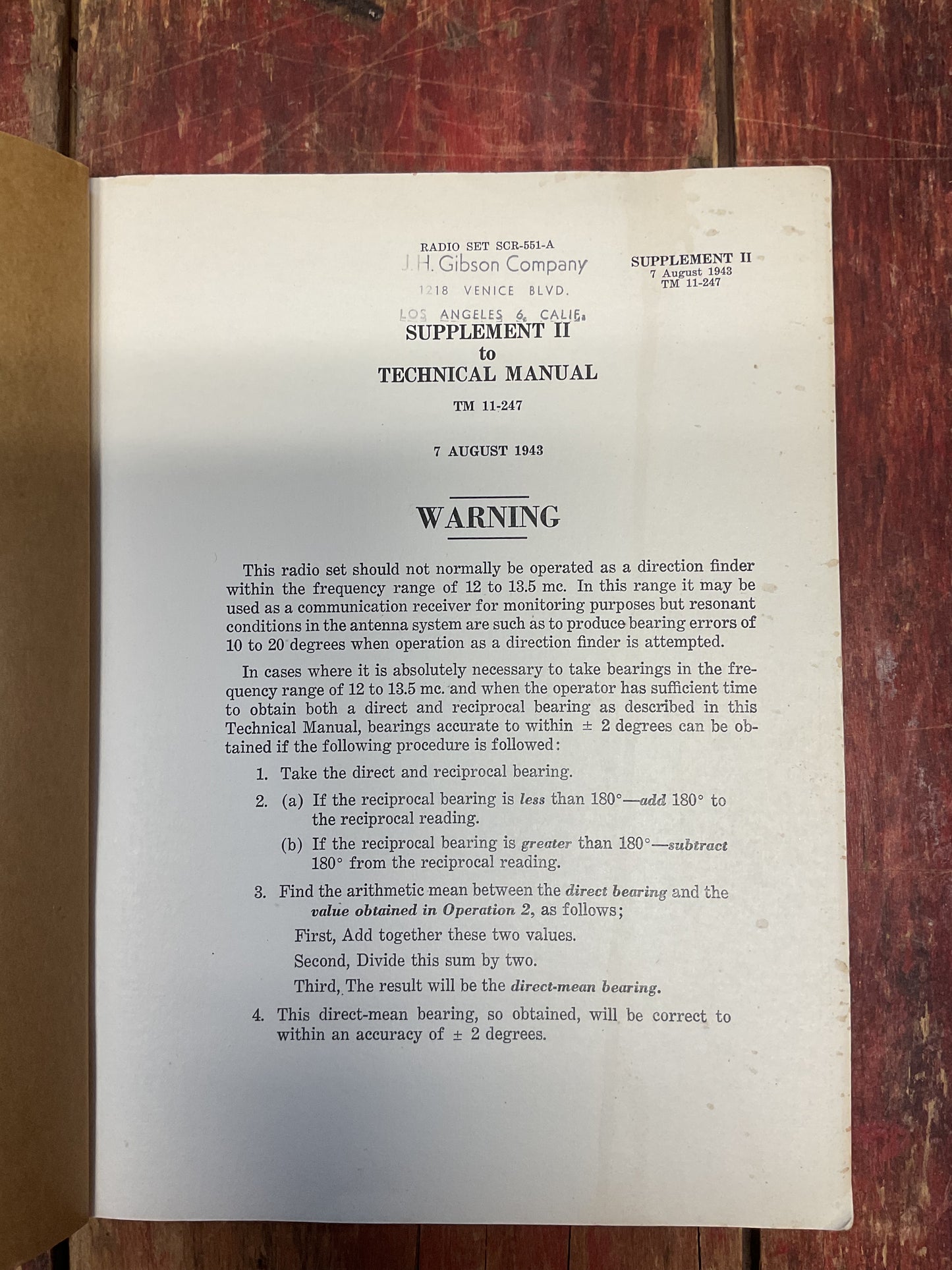 WWII War Department Technical Manual TM 11-247 – Radio Set SCR-551-A with 1943 Supplement II