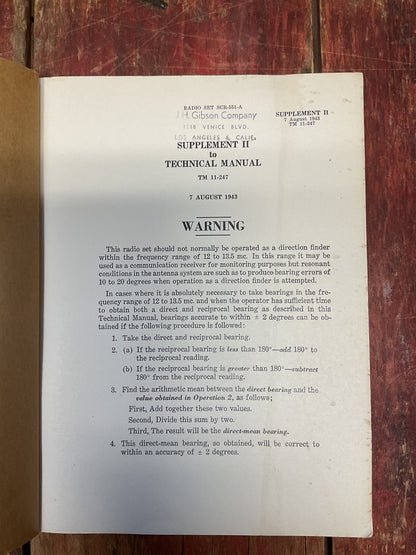 WWII War Department Technical Manual TM 11-247 – Radio Set SCR-551-A with 1943 Supplement II