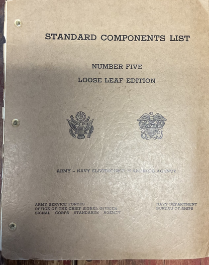 WWII Army-Navy Electronics Standards Agency Standard Components List No. 5 – Loose Leaf Edition