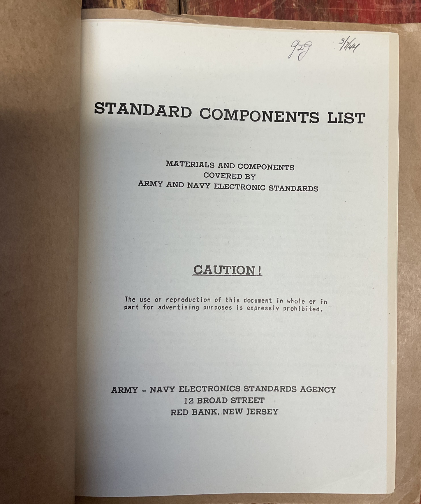 WWII Army-Navy Electronics Standards Agency Standard Components List No. 5 – Loose Leaf Edition
