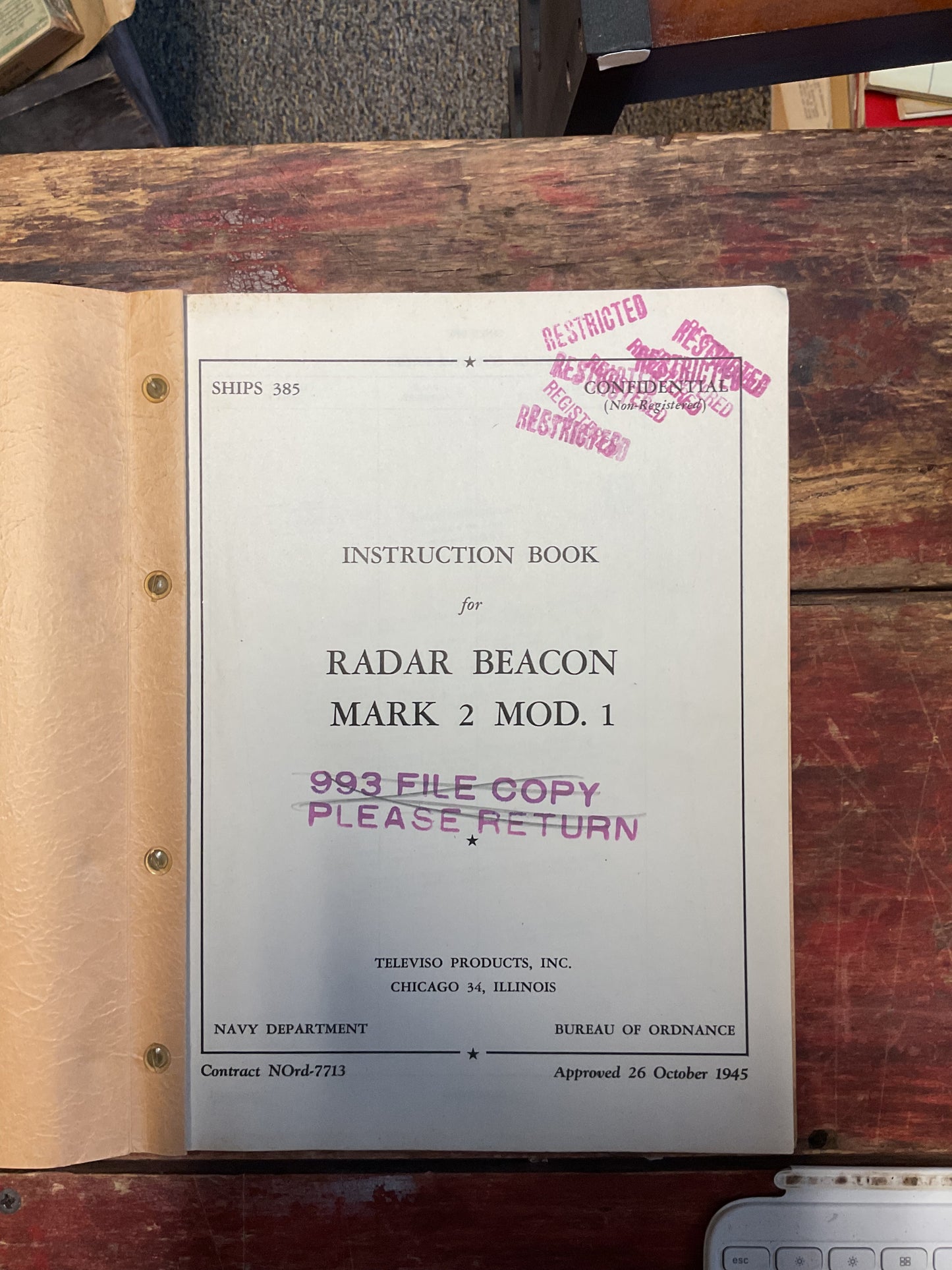 WWII U.S. Navy SHIPS 385 Instruction Book – Radar Beacon Mark 2 Mod. 1 (Restricted)