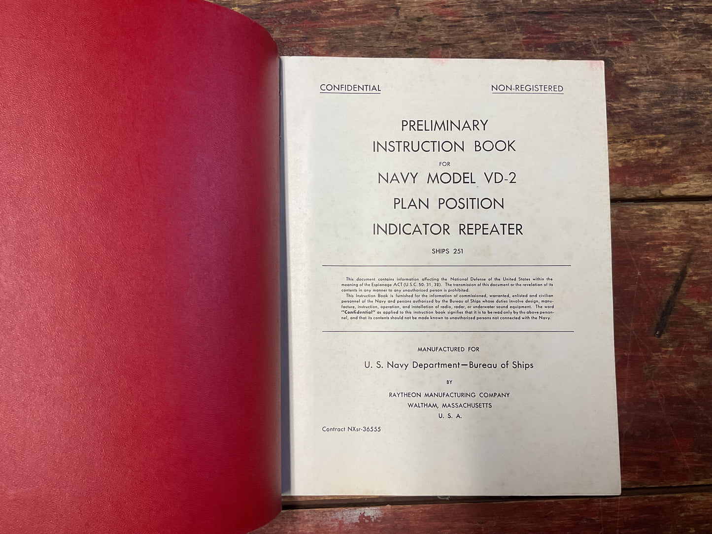 WWII U.S. Navy SHIPS 251 Preliminary Instruction Book – Navy Model VD-2 Plan Position Indicator Repeater (Confidential)