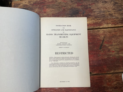WWII Bendix Aviation RC-186-T1 Aircraft Radio Transmitting Equipment Manual – Restricted (1943)