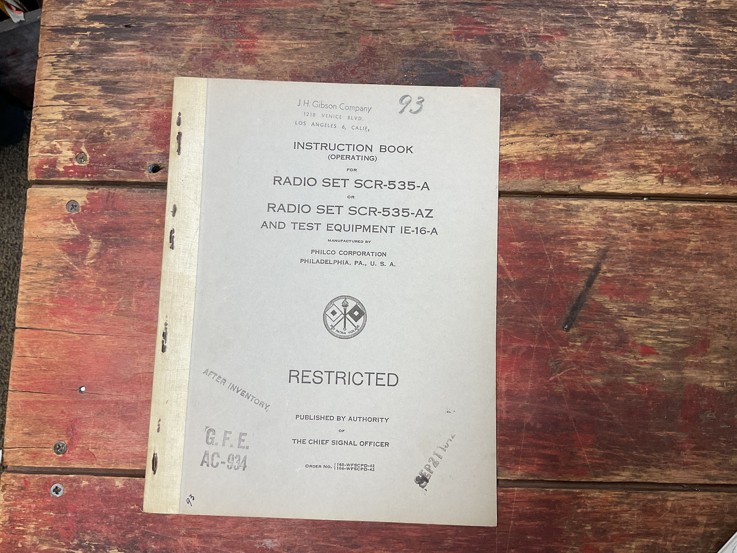 WWII Philco Radio Set SCR-535-A / SCR-535-AZ & IE-16-A Test Equipment Operating Manual – Restricted