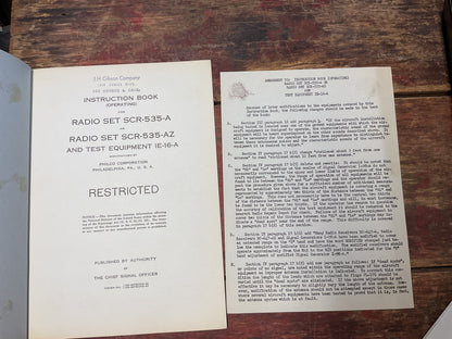 WWII Philco Radio Set SCR-535-A / SCR-535-AZ & IE-16-A Test Equipment Operating Manual – Restricted