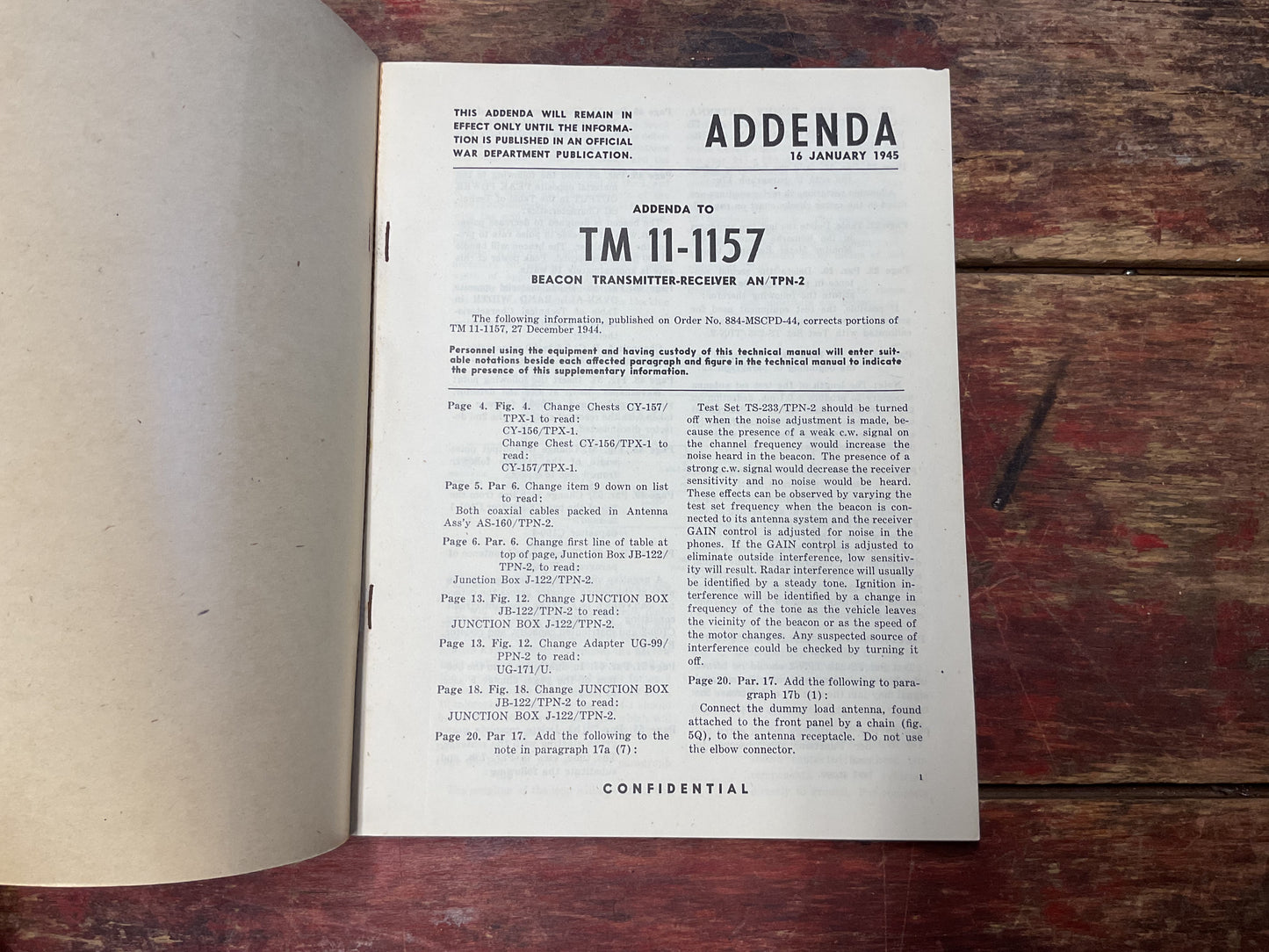 TM 11-1157 Beacon Transmitter-Receiver AN/TPN-2 Technical Manual – Confidential with Original 1945 Addenda