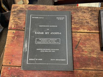 NAVSHIPS 91373.3 Maintenance Handbook for Radar Set AN/MPS-4 – Restricted (1950/1951)